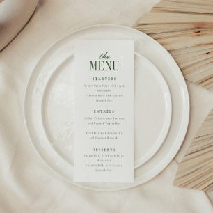 Minimalistic Modern White & Olive Green Wedding Menu