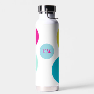 Minimalistic Monogram Aqua, Pink and Green-Blue Water Bottle