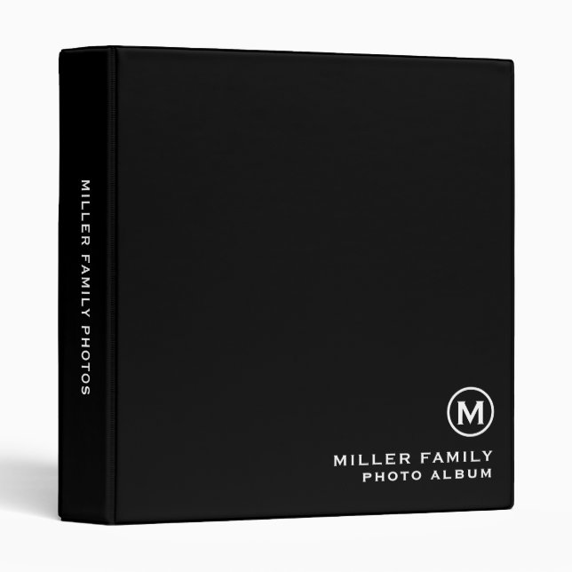 Minimalistic Monogram Black Family Photo Album Binder (Front/Spine)