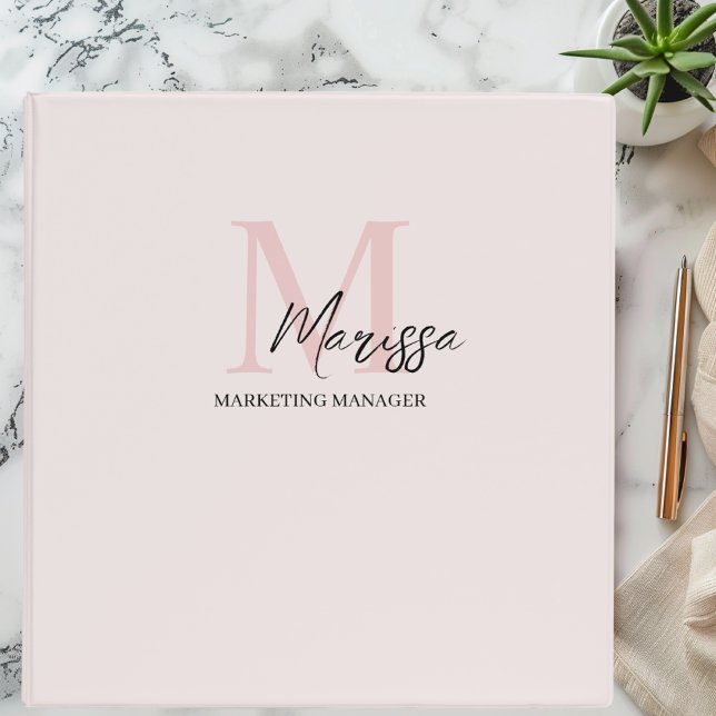 Minimalistic Monogram Initial & Name Pastel Pink  Binder (Creator Uploaded)