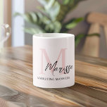 Minimalistic Monogram Initial & Name Pastel Pink Coffee Mug<br><div class="desc">Enjoy your favourite beverage in style with our Minimalistic Monogram Initial & Name Pastel Pink Coffee Mug. This elegant mug features a sleek design personalized with your initial and name, set against a soft pastel pink background. Made from high-quality ceramic, it is perfect for coffee, tea, or any hot drink,...</div>