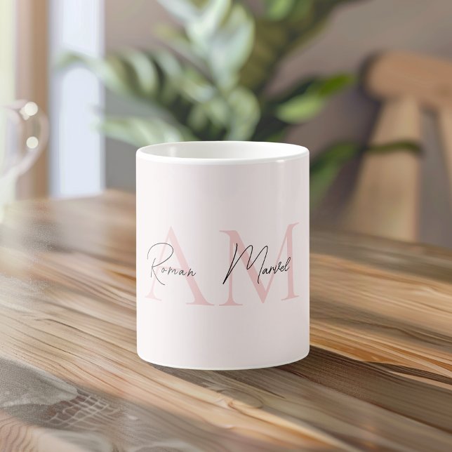 Minimalistic Monogram Initial & Name Pastel Pink Coffee Mug (Creator Uploaded)