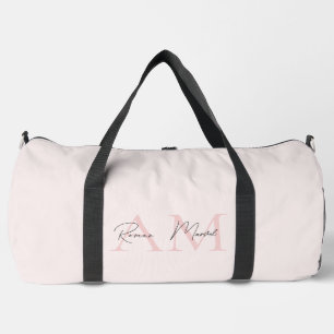 Minimalistic Monogram Initial & Name Pastel Pink Duffle Bag