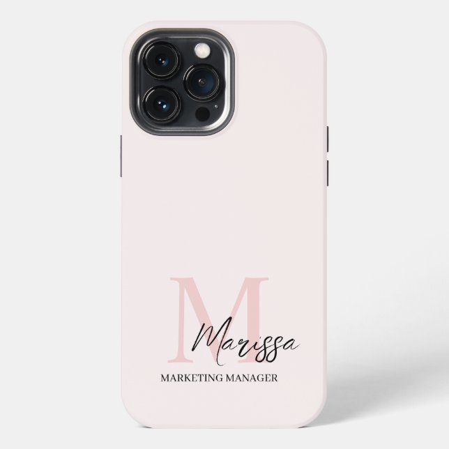 Minimalistic Monogram Initial & Name Pastel Pink iPhone Case (Back)