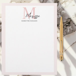 Minimalistic Monogram Initial & Name Pastel Pink Letterhead