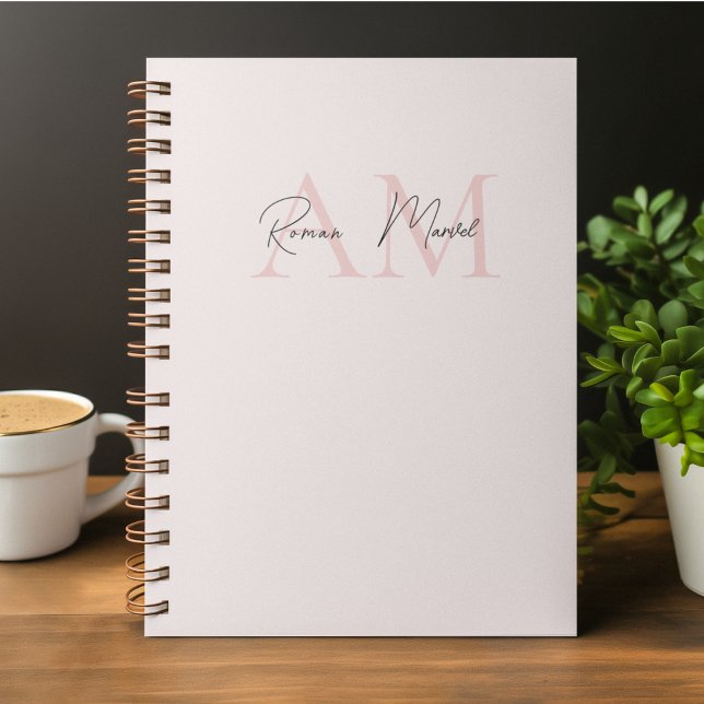 Minimalistic Monogram Initial & Name Pastel Pink  Notebook (Creator Uploaded)