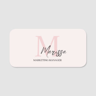 Minimalistic Monogram Initial & Name Pastel Pink  Tag