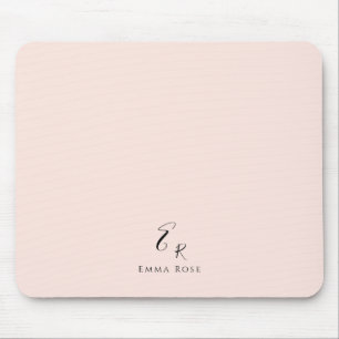 Minimalistic Monogram Name Elegant Blush Pink Mouse Pad