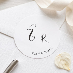 Minimalistic Monogram Name Elegant Script Font Big Classic Round Sticker