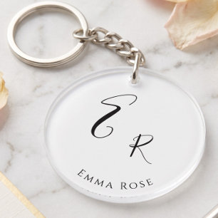 Minimalistic Monogram Name Elegant Script Font Big Keychain