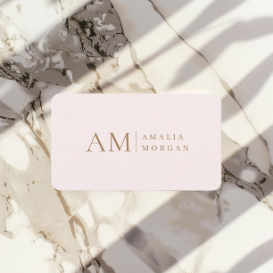 Minimalistic Monogram Personalized Pastel Pink Business Card