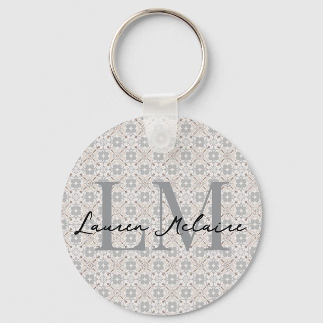 Minimalistic Monogram Script Name Spanish Tile  Keychain (Front)