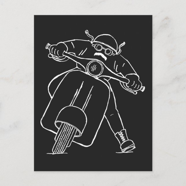Minimalistic Motor Scooter Rider With Mustache  Postcard (Front)