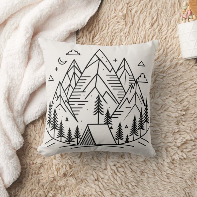Minimalistic Mountains Camping Throw Pillow (Blanket)