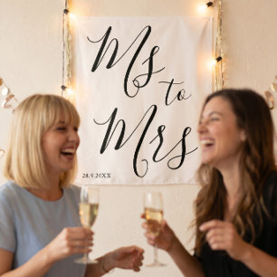 Minimalistic Ms to Mrs Bridal Shower Photo Prop Tapestry
