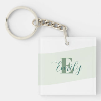 Minimalistic Name Monogram Retro Green Keychain