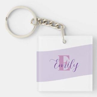 Minimalistic Name Monogram Retro Purple Keychain