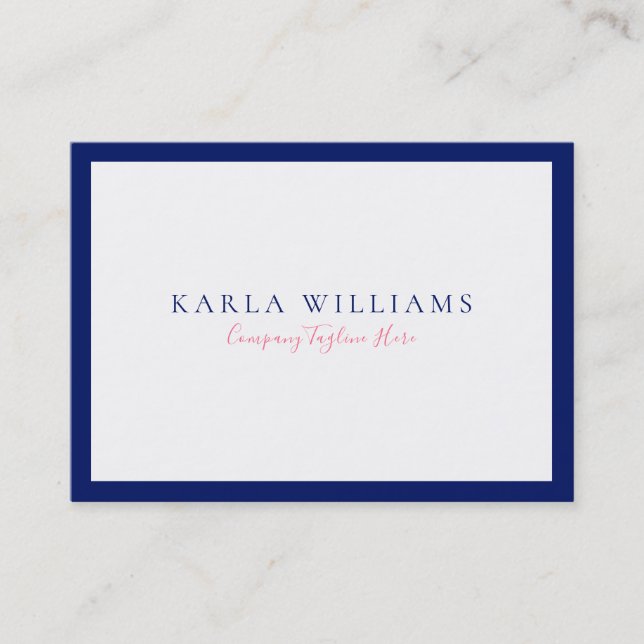 Minimalistic Navy-Blue Border On White Business Card (Front)
