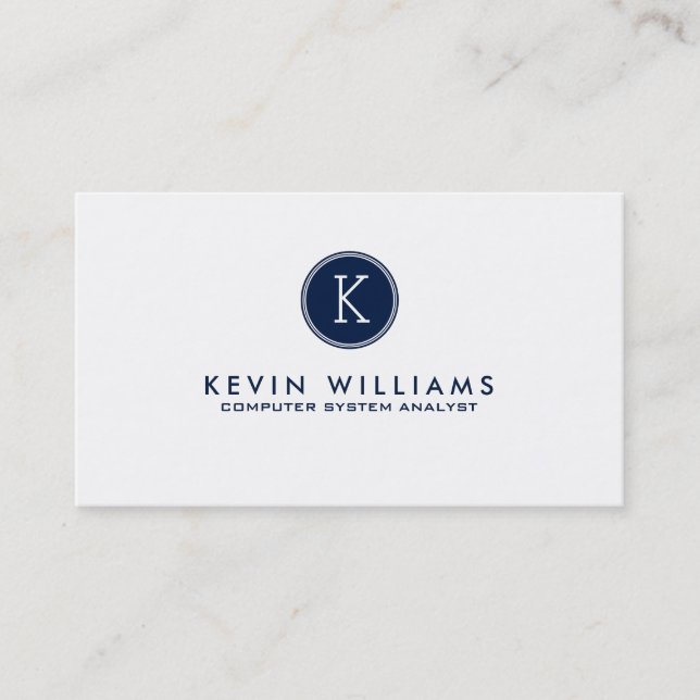 Minimalistic Navy Blue & White Template Business Card (Front)