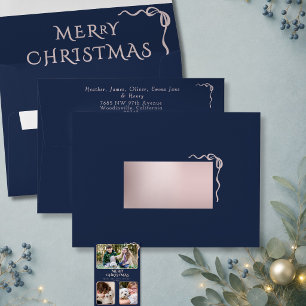 Minimalistic Navy & Rose Gold Bow Merry Christmas Envelope