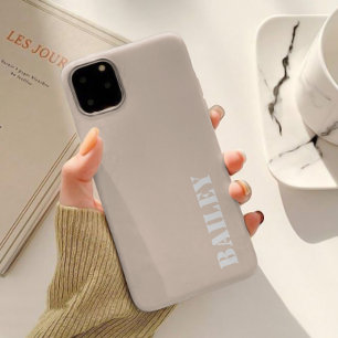 Minimalistic Neutral Beige Custom Name iPhone 15 Case