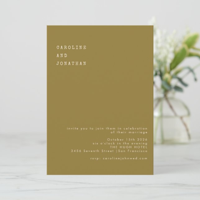 Minimalistic Ochre Typewriter Typography Wedding Invitation (Standing Front)