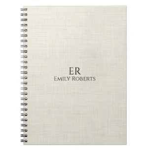 Minimalistic Off-White Linen Personalized Text Notebook