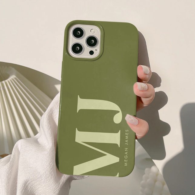 Minimalistic Olive Green Personalized Initials Case-Mate iPhone Case (Creator Uploaded)