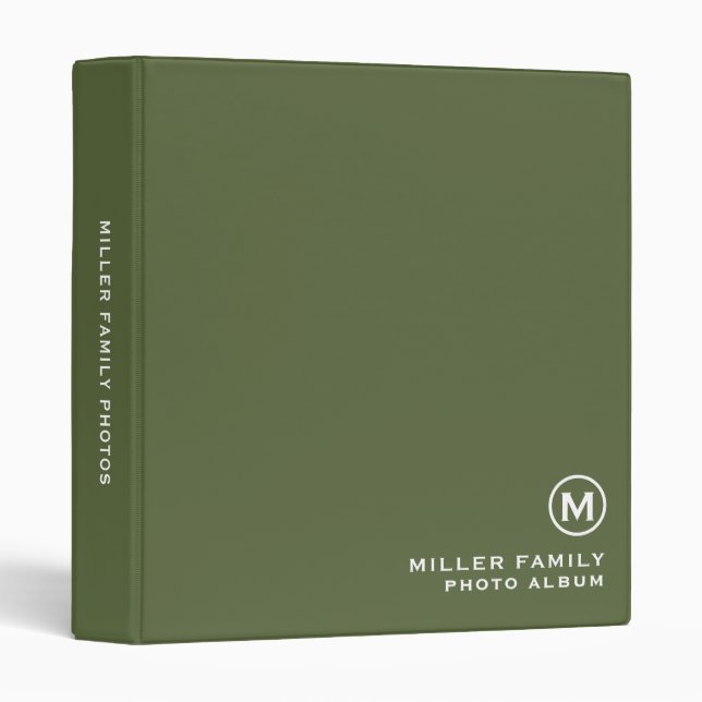 Minimalistic Olive Monogram Family Photo Album Binder (Front/Spine)