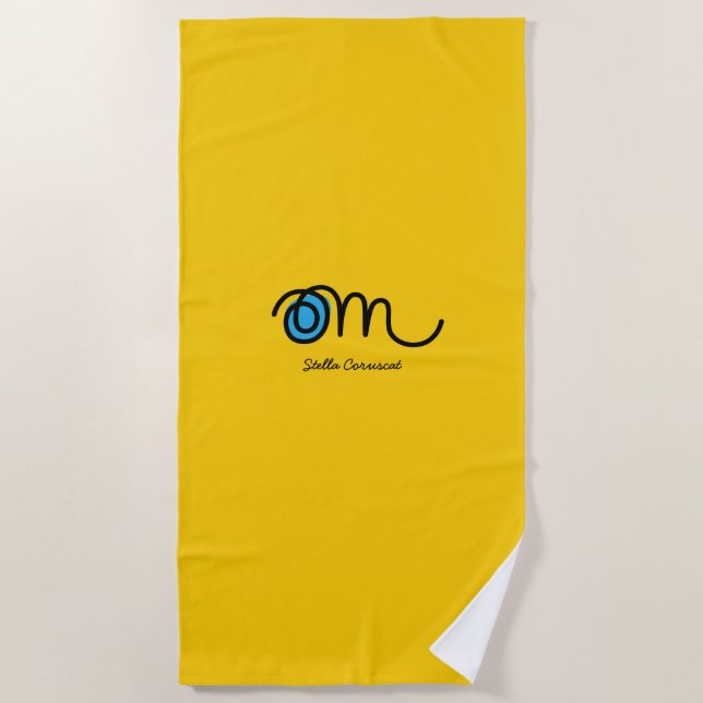 Minimalistic Om Handwritten Personalized Beach Towel (Front)
