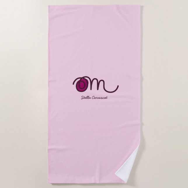Minimalistic Om Handwritten Personalized Beach Towel (Front)