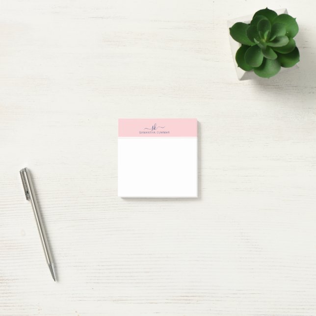 Minimalistic Pale Pink Modern Monogram Post-it Notes (Office)