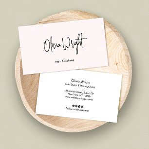 Minimalistic Pastel Pink, Signature Script,    Bus Business Card