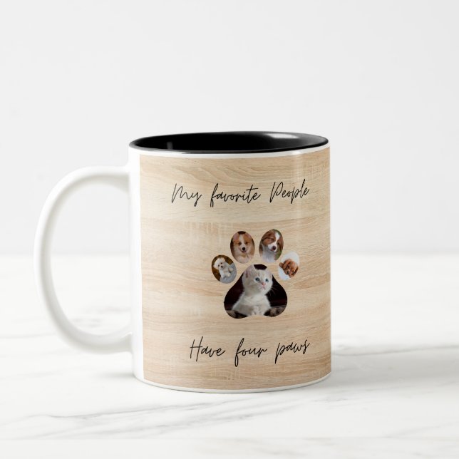 Minimalistic Paw Print Typography Pet Photo  Two-Tone Coffee Mug (Left)