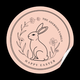 Minimalistic Personalized Family Name Easter Bunny Classic Round Sticker