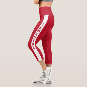 Minimalistic Personalized Name White Stripe Capri Leggings