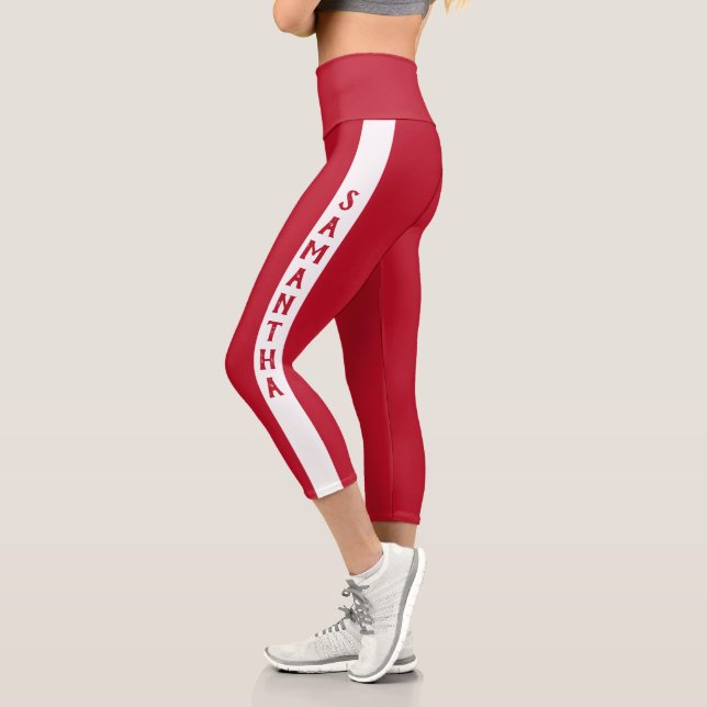 Minimalistic Personalized Name White Stripe Capri Leggings (Left)