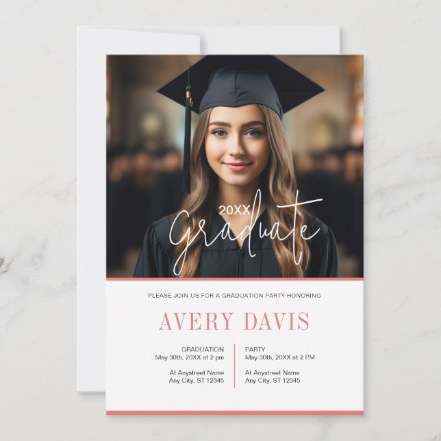 Minimalistic Photo graduation party invitation (Front)