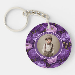 Minimalistic photo keepsake Ranunculus Keychain