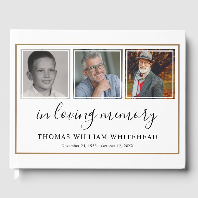 Minimalistic Photo Sympathy Funeral Watercolor Guest Book (Front)