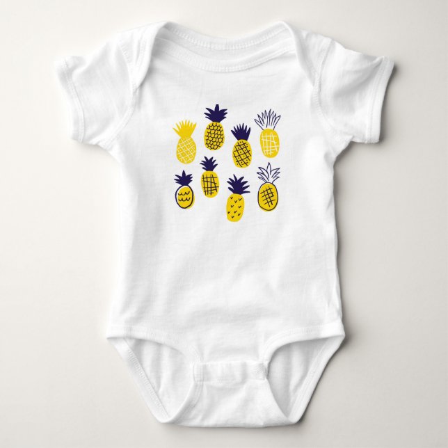 Minimalistic pineapples, colourful abstract design baby bodysuit (Front)