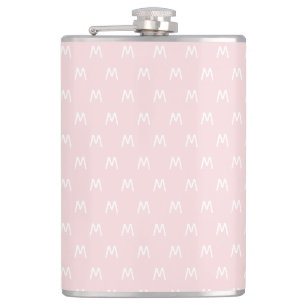 Minimalistic Pink and White Monogram Hip Flask