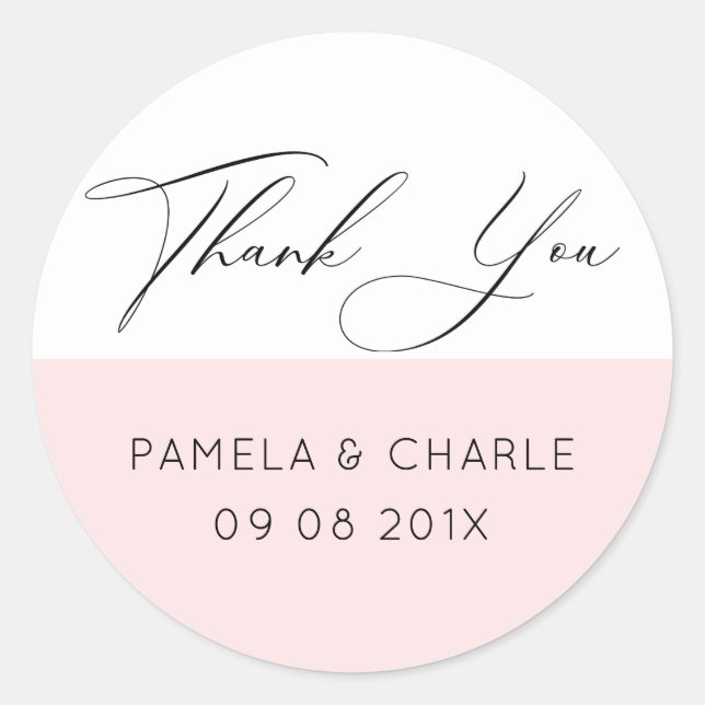 Minimalistic pink and white Thank you typography Classic Round Sticker (Front)
