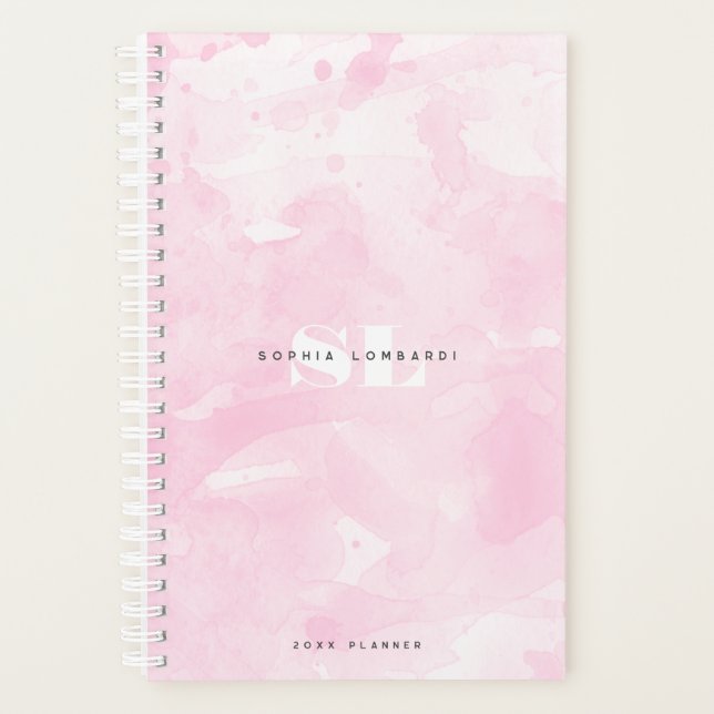 Minimalistic Pink Watercolor Monogram Planner (Front)