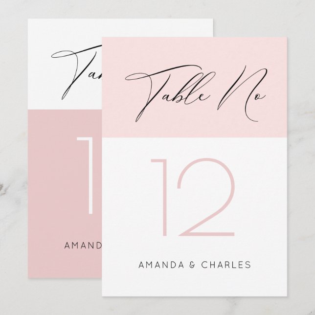 Minimalistic pink & white typography Table No. Invitation (Front/Back)