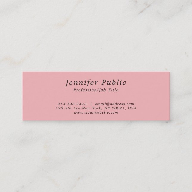 Minimalistic Professional Plain Elegant Pink Mini Business Card (Front)