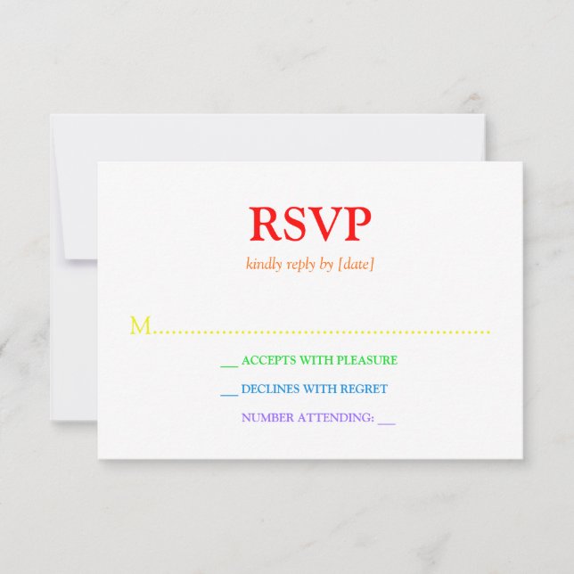 Minimalistic Rainbow-Coloured Font Wedding RSVP (Front)