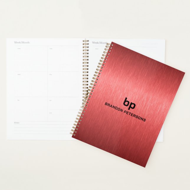 Minimalistic Red Black Metallic Texture Print Planner (Display)