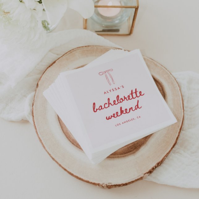 Minimalistic Red Bow Custom Bachelorette Weekend Napkin (Creator Uploaded)
