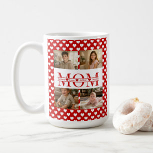 Minimalistic Red Heart Mom Custom 4-Photo Keepsake Coffee Mug